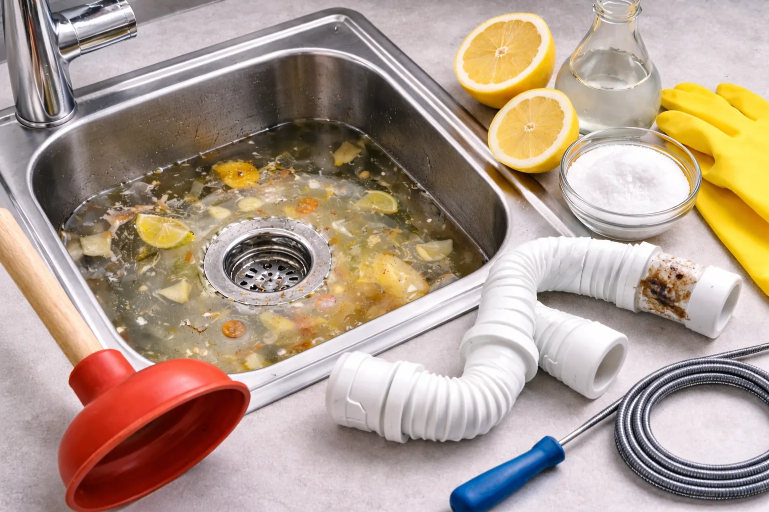 pia de cozinha entupida